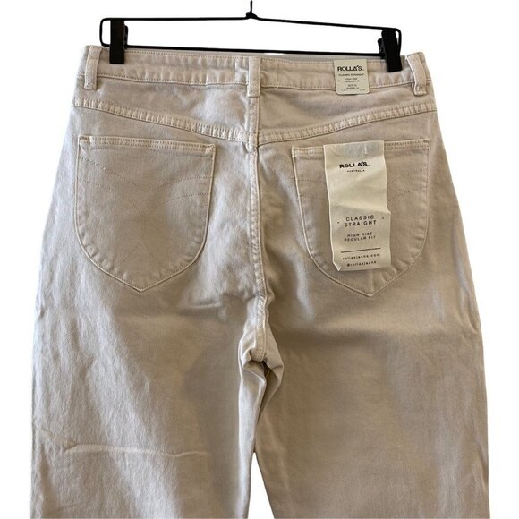 Rolla's Womens G'Day Mate Classic Straight Jeans Beige High Rise Pockets 32 New - Picture 4 of 9